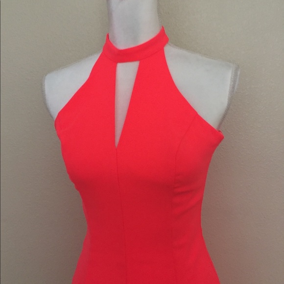 NWT Neon Hot Pink Halter Choker Dress Flare Hot Sexy Party Lovely - Picture 8 of 8